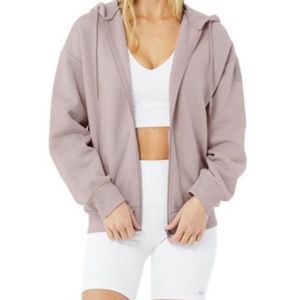 hype zip up hoodie and matching ribbed chic bra size small ALO YOGA